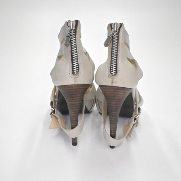 Vtg INNUE Heels Womens Size 38 Gray Leather Strappy Buckle Stiletto Back Zip 00s - Picture 4 of 14